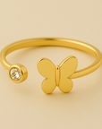 Open butterfly ring with diamond