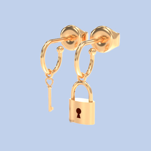 Lock and key earring