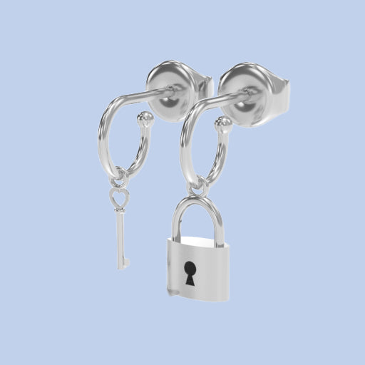 Lock and key earring