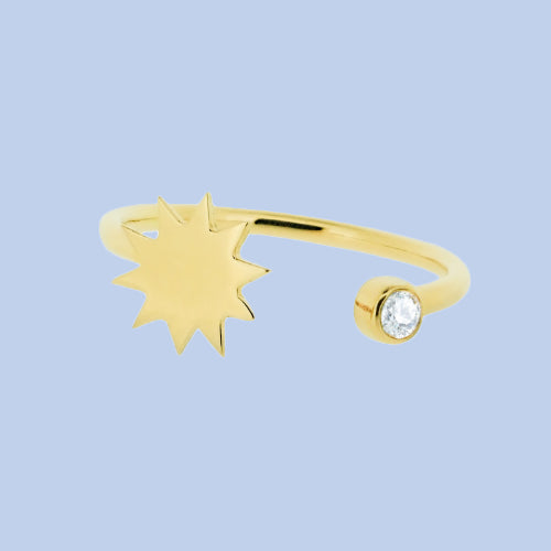 Sun open ring with diamond