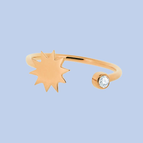 Sun open ring with diamond