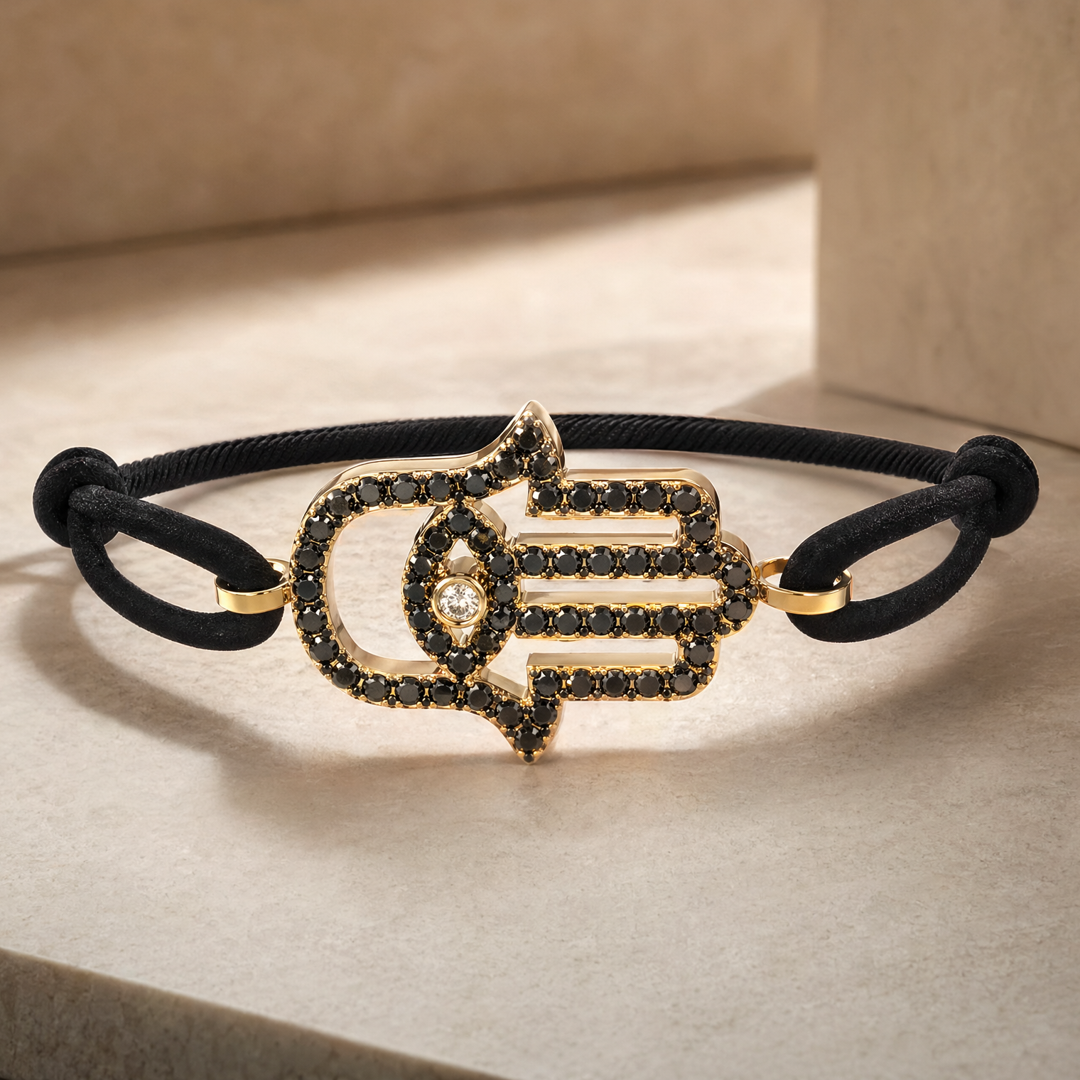 Hamsa schwarzes Diamantarmband