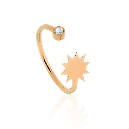 Sun open ring with diamond